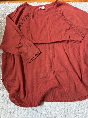 Style & Co. Rust Crewneck Sweater with Braided Raglan Detail